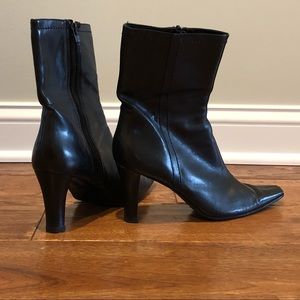 Mid Calf Black Leather Boots